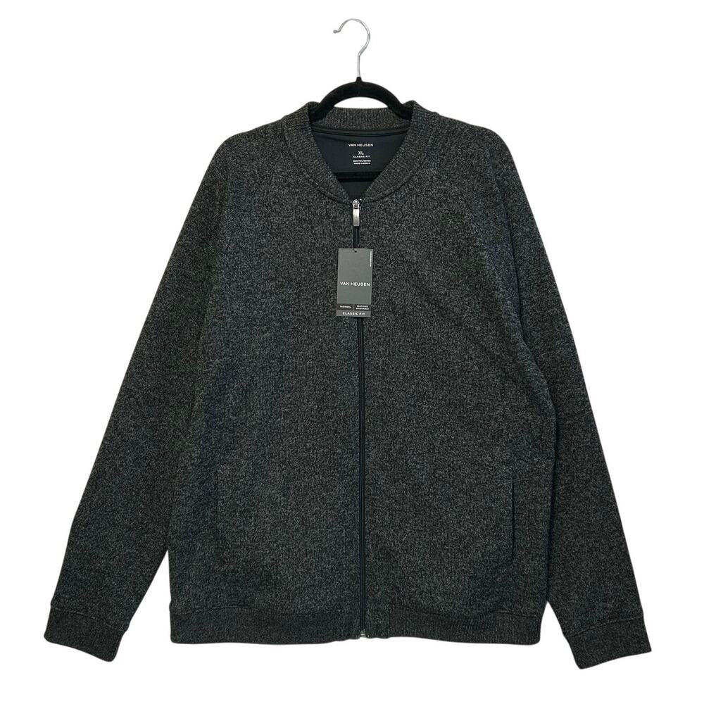 Van Heusen Classic Fit Thermal Full Zip Sweater NWT Men's Sz XL Gray Timeless